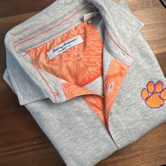 Tommy Bahama Island Zone Clemson Tigers Grey Polo‎ Cotton Blend Men’s Size Small - Picture 5 of 5
